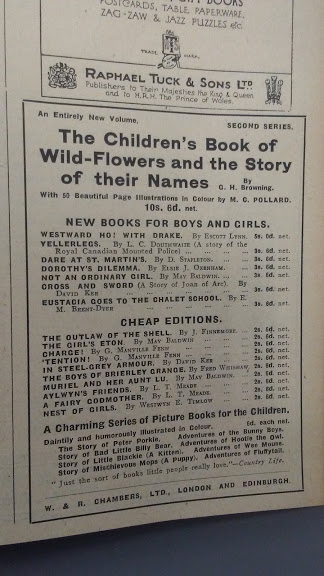 A 1927 advertisement for new books from WR Chambers. 